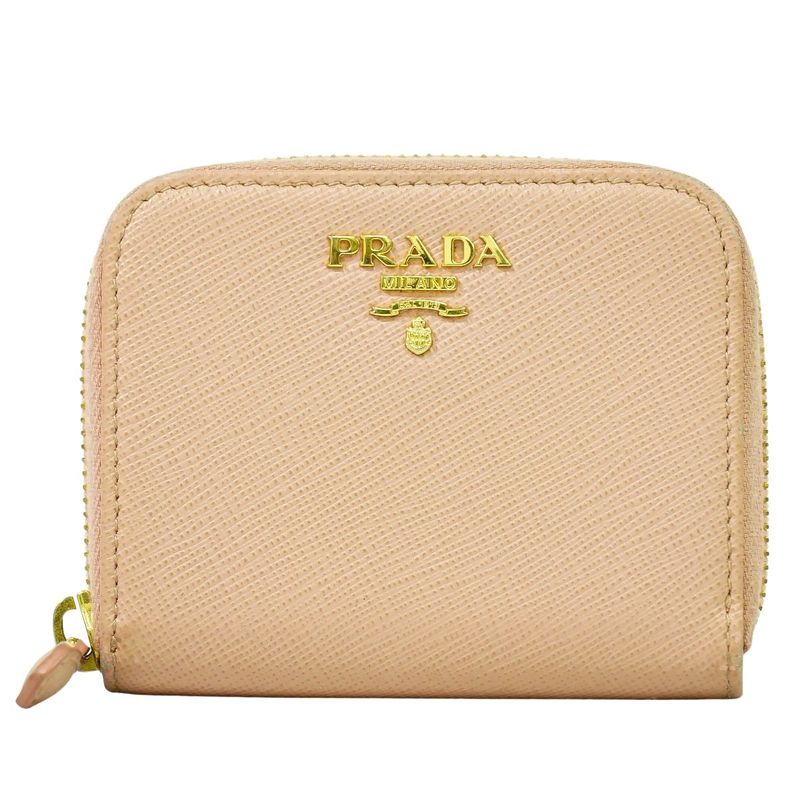 Authentic Prada Leather Round Zipper Coin Case Coin Purse Pink Wallet Pre-owned
