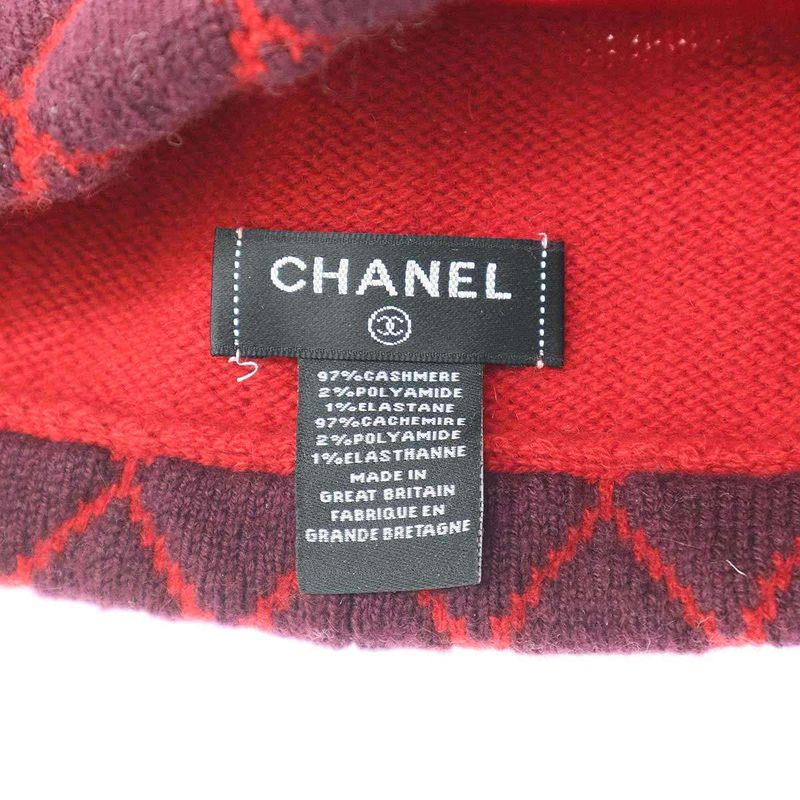 Chanel Coco Mark Bicolor Cashmere Beanie Knit Cap Red Purple