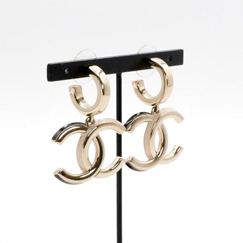 Chanel Earrings Earring Gold Black Coco Mark Hoop