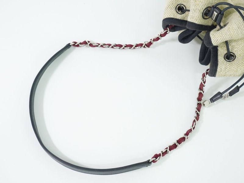 Authentic Chanel Deauville Coco Mark Chain Drawstring Shoulder Bag Pochette