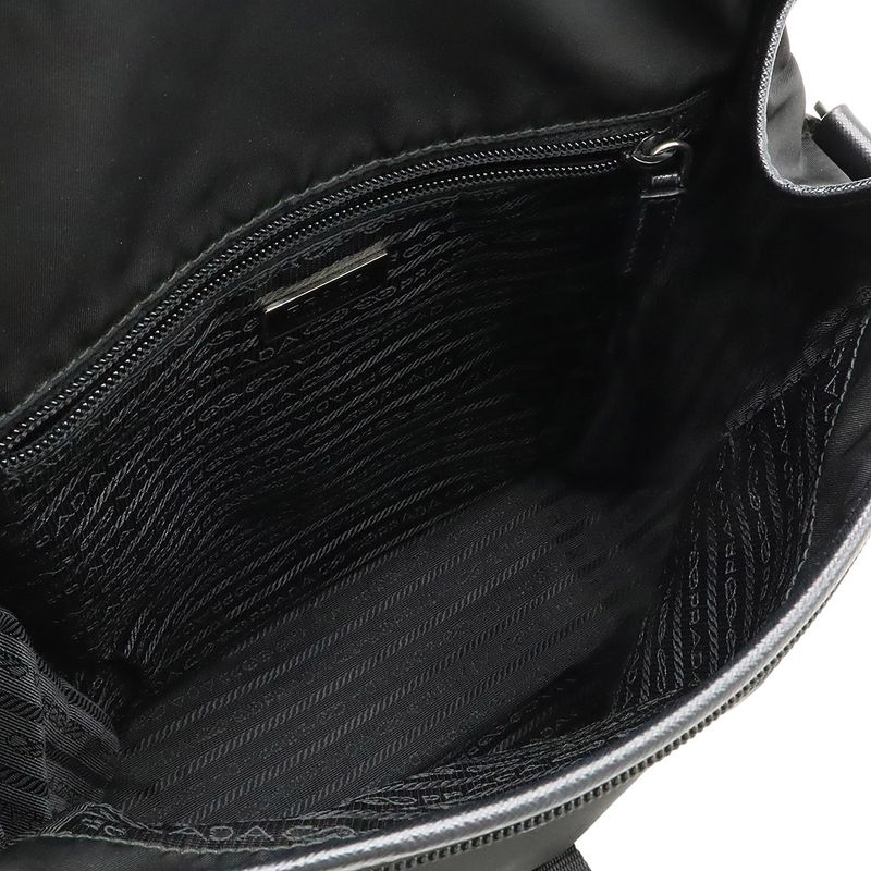 Prada Shoulder Bag Messenger Bag Crossbody Nylon Leather NERO Black Silver
