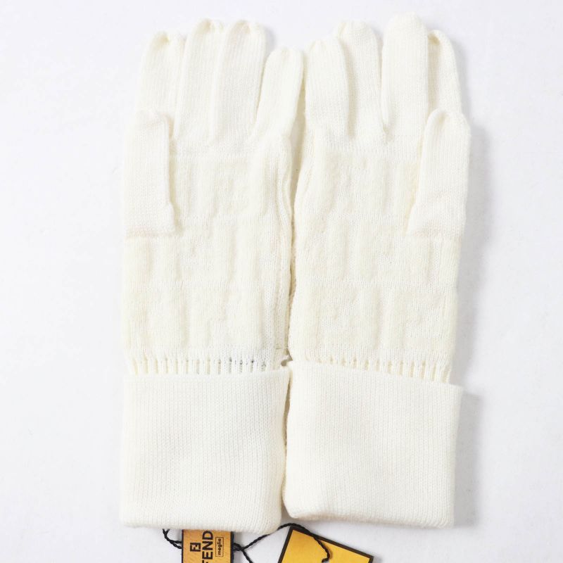 Fendi 00018401 Wool Zucca Pattern Knit Gloves/ Gloves Ivory 42 Made In Italy