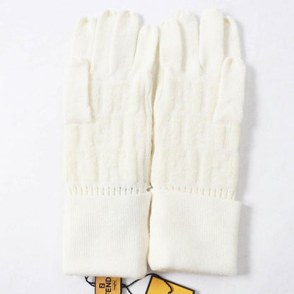Fendi 00018401 Wool Zucca Pattern Knit Gloves/ Gloves Ivory 42 Made In Italy
