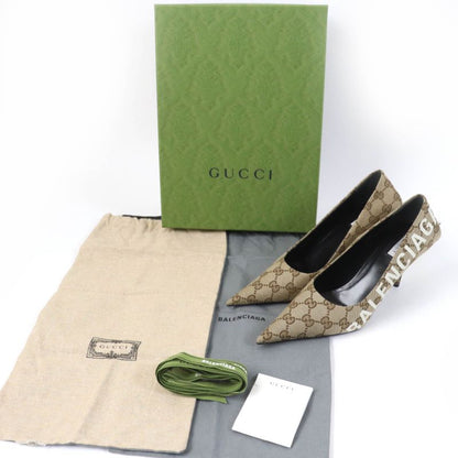 Gucci Balenciaga 676603 Pointed Toe GG Canvas Pumps Brownish 36 With Box And