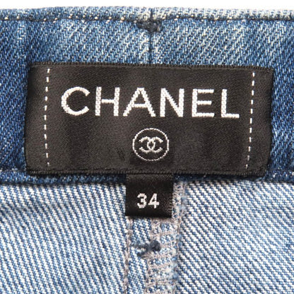 CHANEL P58731v44707 100% Cotton Short Denim Pants With Coco Mark Button Indigo