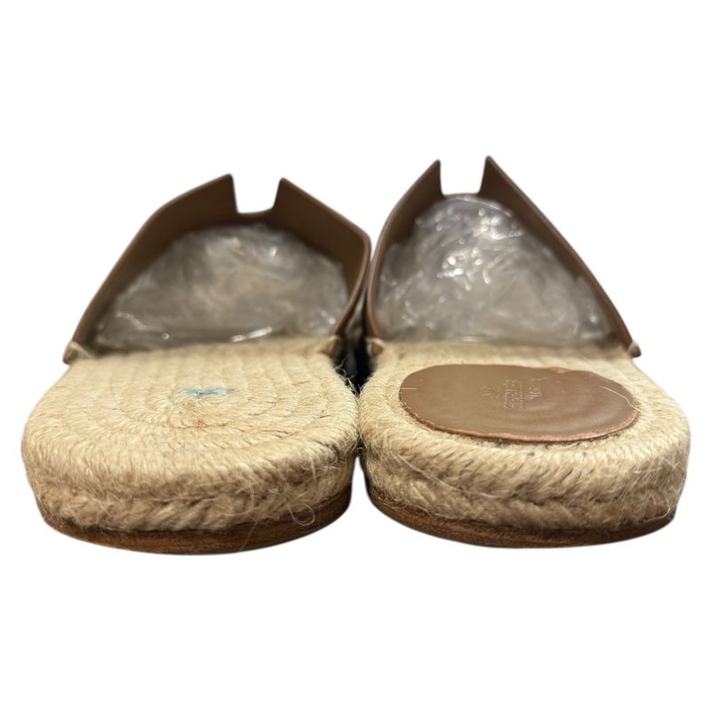 Hermes Espadrille Antigua Flat Leather Sandals 42 Approx 27cm (10.63in) Brown