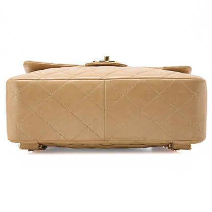 Chanel Shoulder Bag Backpack Bag Lambskin Matelasse Turnlock Beige With Gold