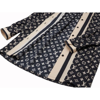 Louis Vuitton Monogram Pajama Shirt Silk Shirt Blouse Women's Tops Navy Ivory