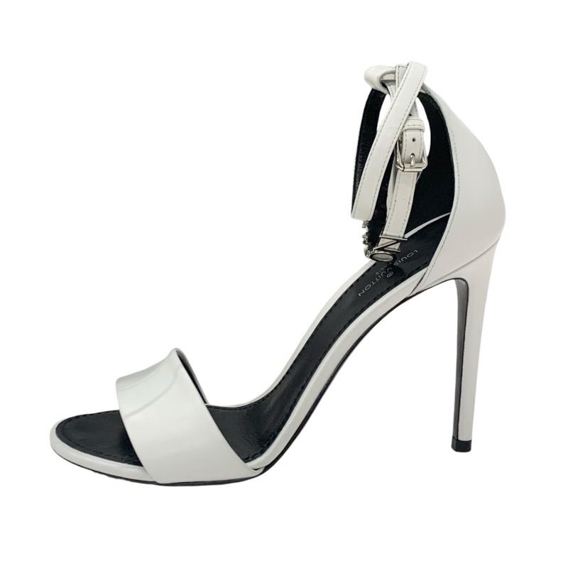 Louis Vuitton Sandals Shoes Leather White Silver Logo Strap