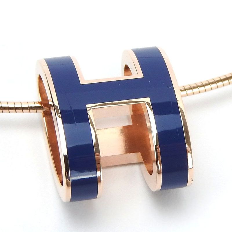 Hermes Necklace Pop Ash Pop H Silver 925 Pink Gold Plated Navy Pendant Accessori