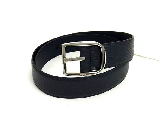 Gucci 449716 Cao0n Leather Silver Hardware Belt Size 85.34 Mens Dark Navy