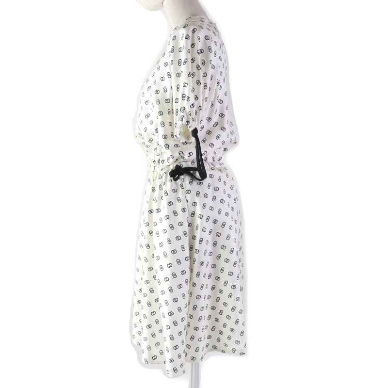 Louis Vuitton 22SS 1a9nyn 100% Silk Chain Link Drawstring Dress White Black 36