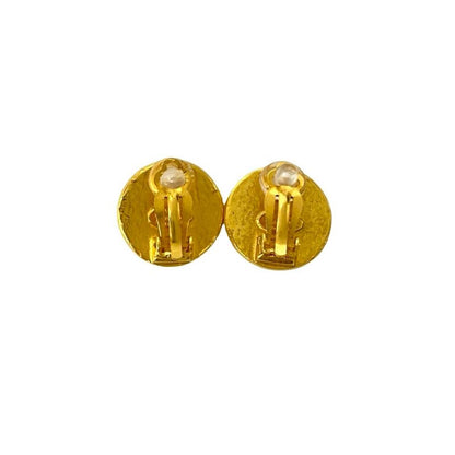 Chanel Vintage Coco Mark Earrings Ear Cuff Accessory Gold Black 96A