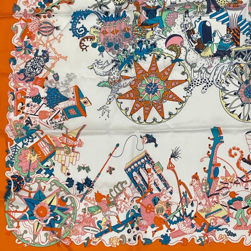 Hermes Carre 90 Silk Scarf Folle Parade Orange