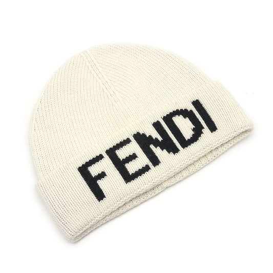 Fendi Knit Cap Beanie Wool White And Black