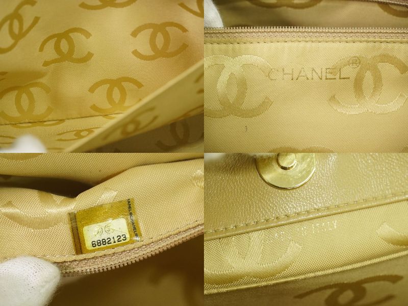 Authentic Chanel Coco Mark Chain Shoulder Bag Tote Leather Beige Coco Mark Bag