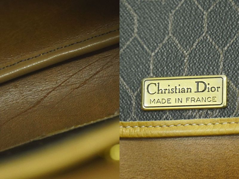 Authentic Christian DIOR Honeycomb Pattern Shoulder Bag Pochette PVC Black Bag