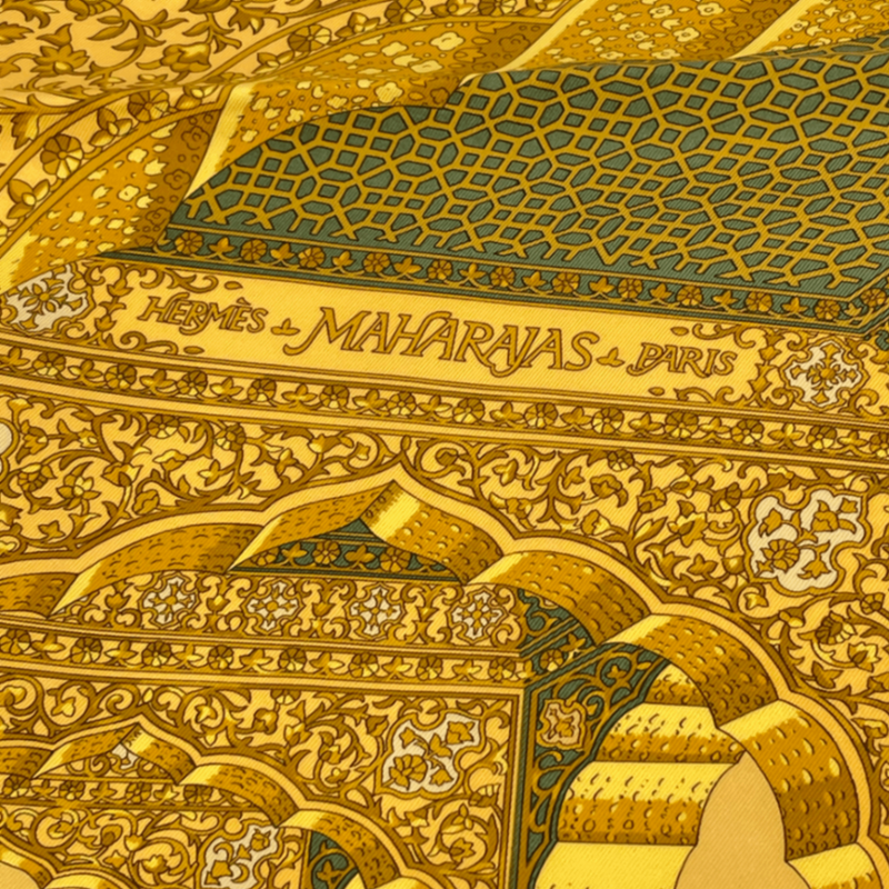 Hermes Carre 90 Silk Scarf Splendeur DES Maharajas Splendor Yellow Multicolor