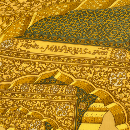 Hermes Carre 90 Silk Scarf Splendeur DES Maharajas Splendor Yellow Multicolor