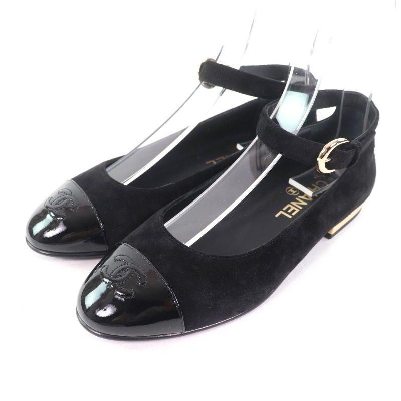 CHANEL 24K G46024 Coco Mark Mary Jane Patent Leather Use Ankle Strap Suede