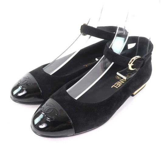 CHANEL 24K G46024 Coco Mark Mary Jane Patent Leather Use Ankle Strap Suede