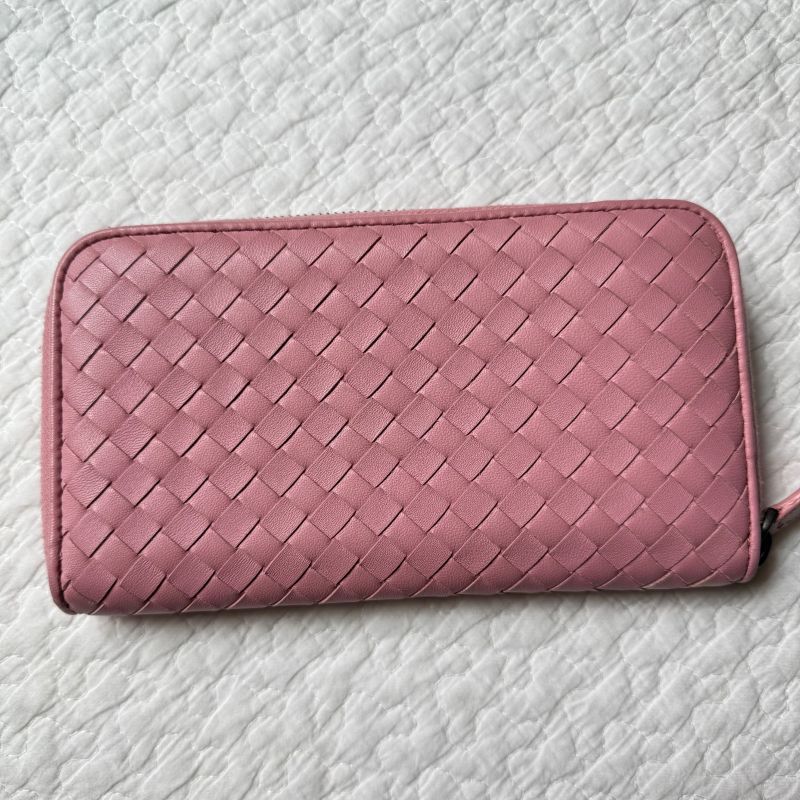 Bottega Veneta Intrecciato Round Zipper Long Wallet Leather Pink Ladies Luxury