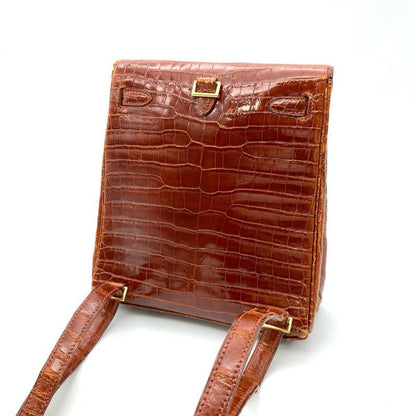 Hermes Kelly Ad PM Backpack Polosus □A Engraved Brown Crocodile Ladies