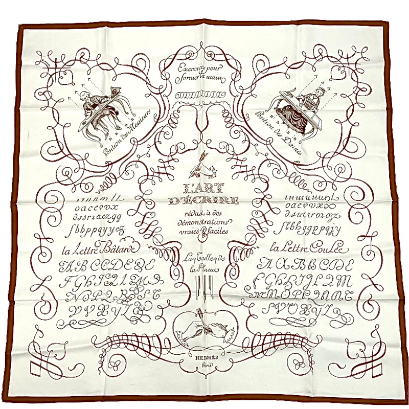 Hermes Carre 90 LART Decrire Scarf White Silk
