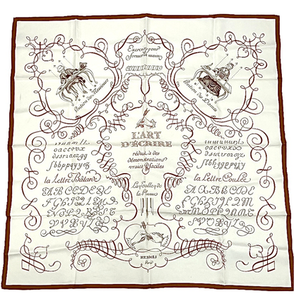 Hermes Carre 90 LART Decrire Scarf White Silk