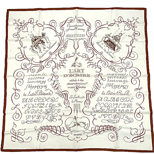 Hermes Carré 90 LART Decrire Scarf White Silk
