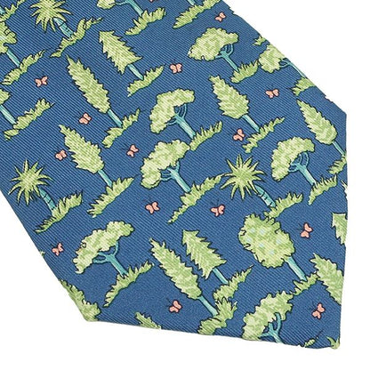 Hermes Tie Botanical Pattern 9cm (3.54in) Silk Blue and Light Green Blue