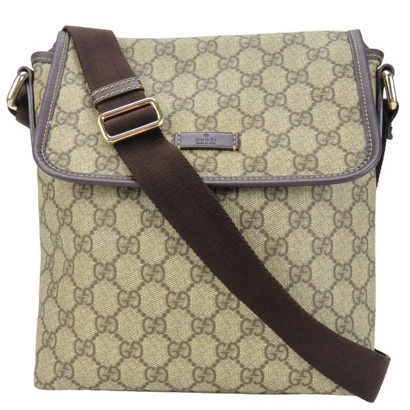 Gucci Shoulder Bag 223666 GG Supreme Canvas Leather Beige Dark Brown Crossbody