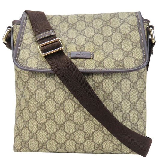 Gucci Shoulder Bag 223666 GG Supreme Canvas Leather Beige Dark Brown Crossbody