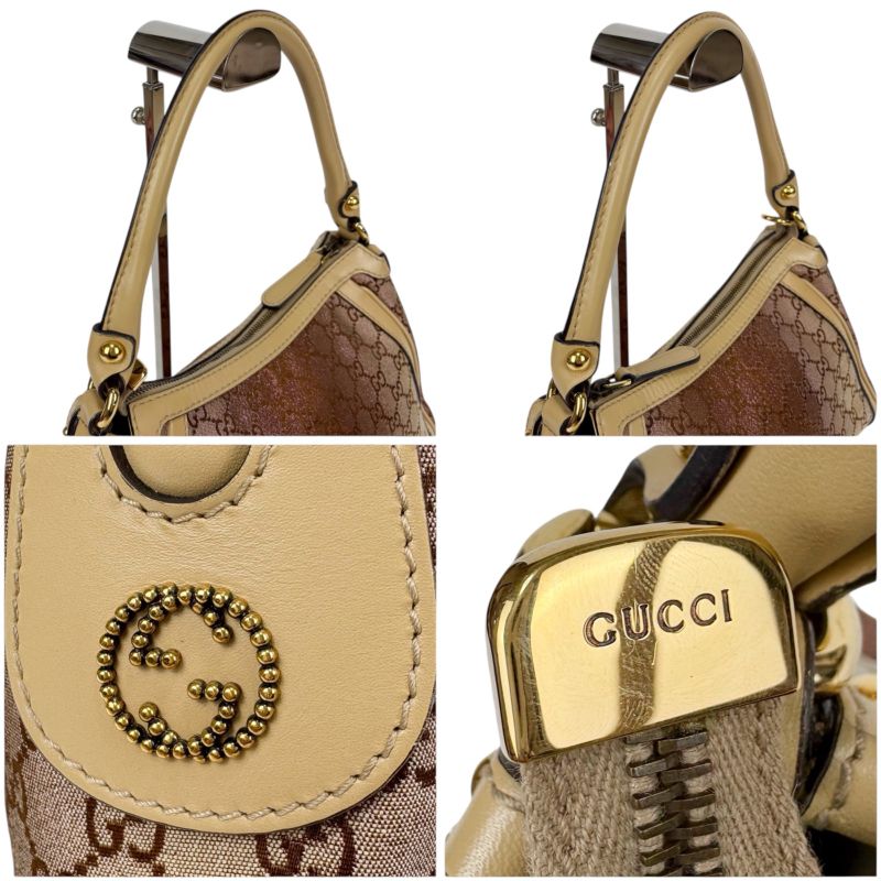 Gucci One Shoulder Bag Handbag Scarlet Interlocking GG Canvas Lame Hobo Soho