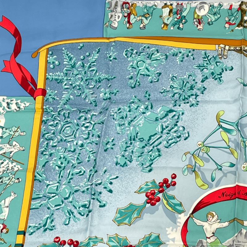 Hermes Carre 90 Neige D'antan Last Year's Snow 100% Silk Scarf Blue