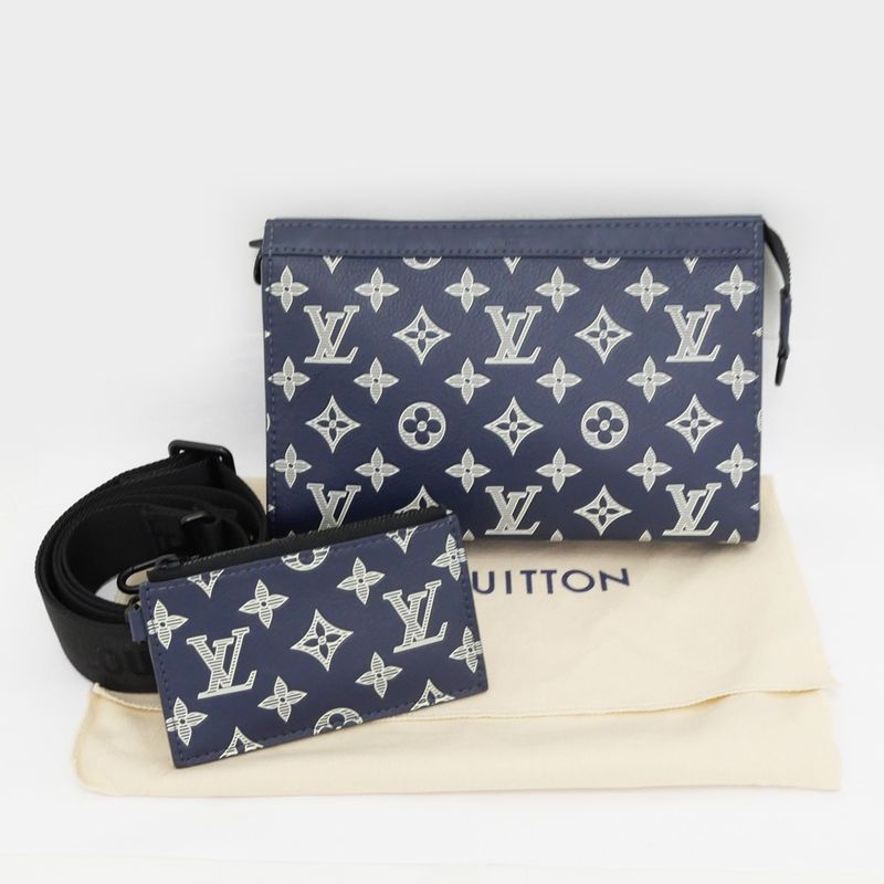 Louis Vuitton Monogram Shadow Gaston-wearable Wallet M83384 Navy-shoulde