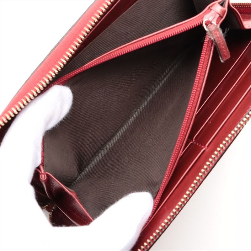 Gucci 308005 Leather Round Zip Wallet Long Red Made In Italy