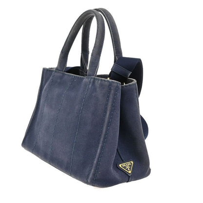 Prada Canapa 2WAY Shoulder Handbag Canvas Blue 86ka843