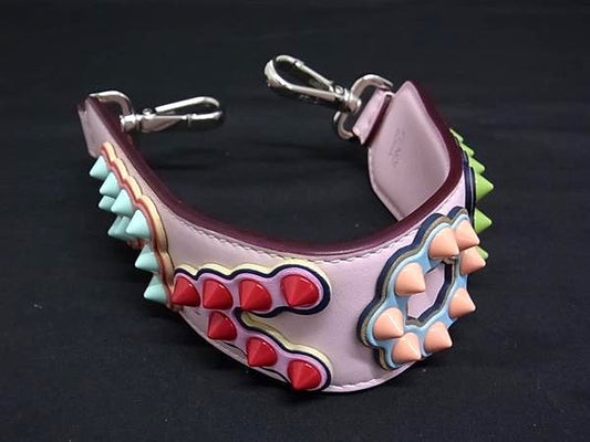 Fendi Strap You Mini Leather Studded Handle Strap For Bags Pink Fk6562