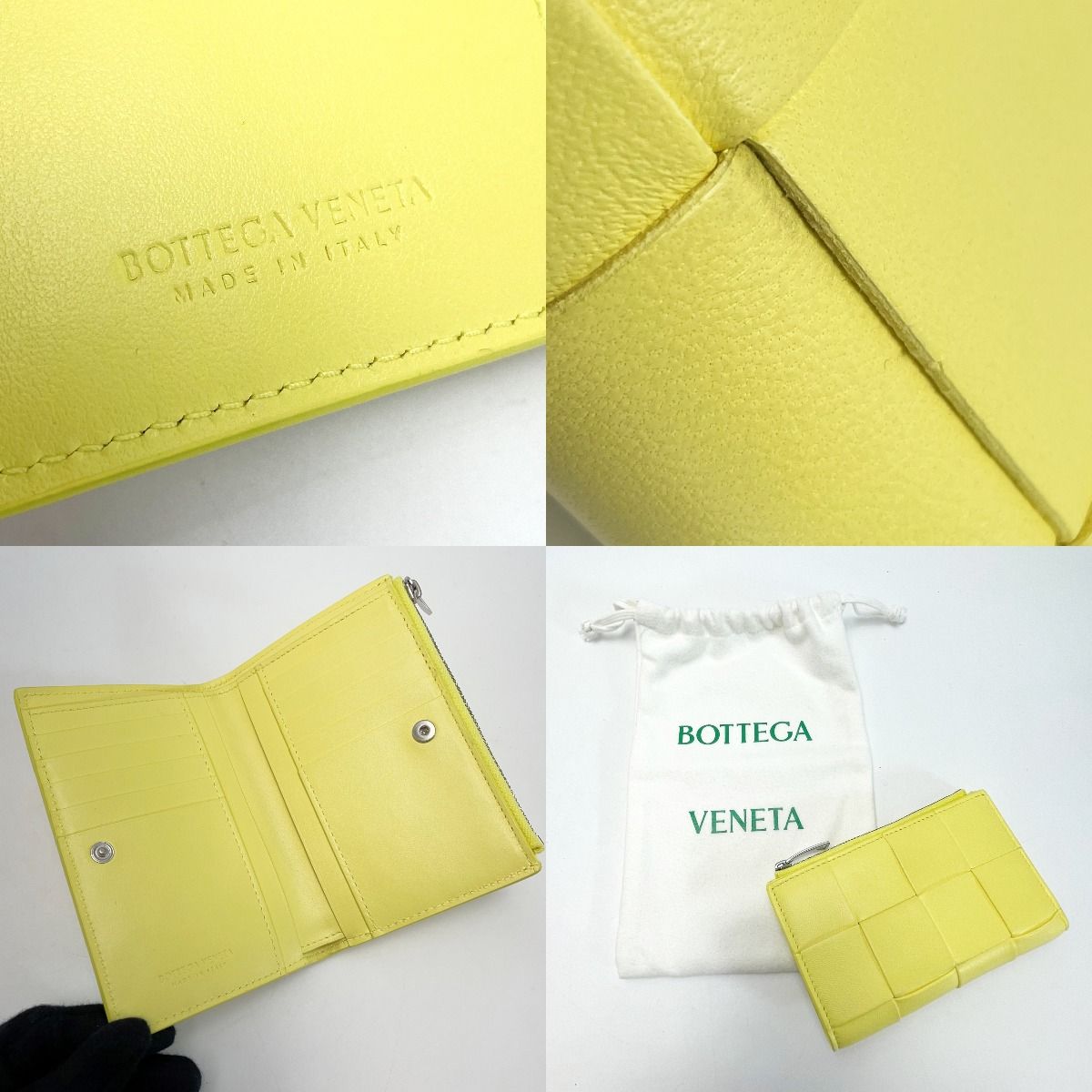 Bottega Veneta Maxi Intrecciato Yellow Bifold Wallet Leather