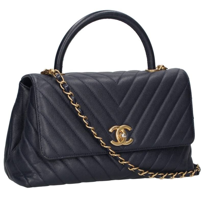 Chanel Coco Handle 29 Chevron Caviar Skin Chain Shoulder Bag Women 29