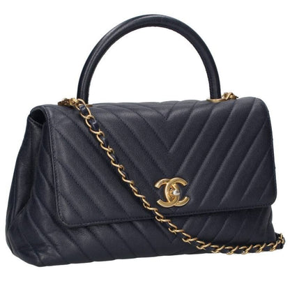 Chanel Coco Handle 29 Chevron Caviar Skin Chain Shoulder Bag Women 29