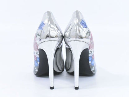 Authentic Louis Vuitton LV Floral Pumps Heels 34H Metallic Cles Zar Silver