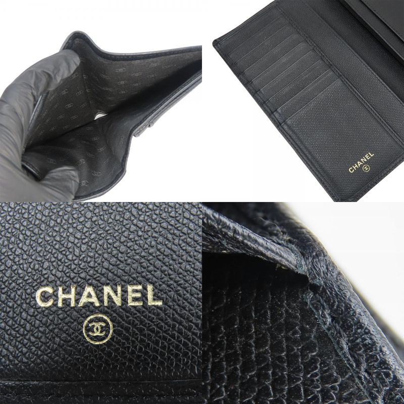 Chanel Long Wallet A20904 Leather Black Gold Hardware 11 Coco Button For
