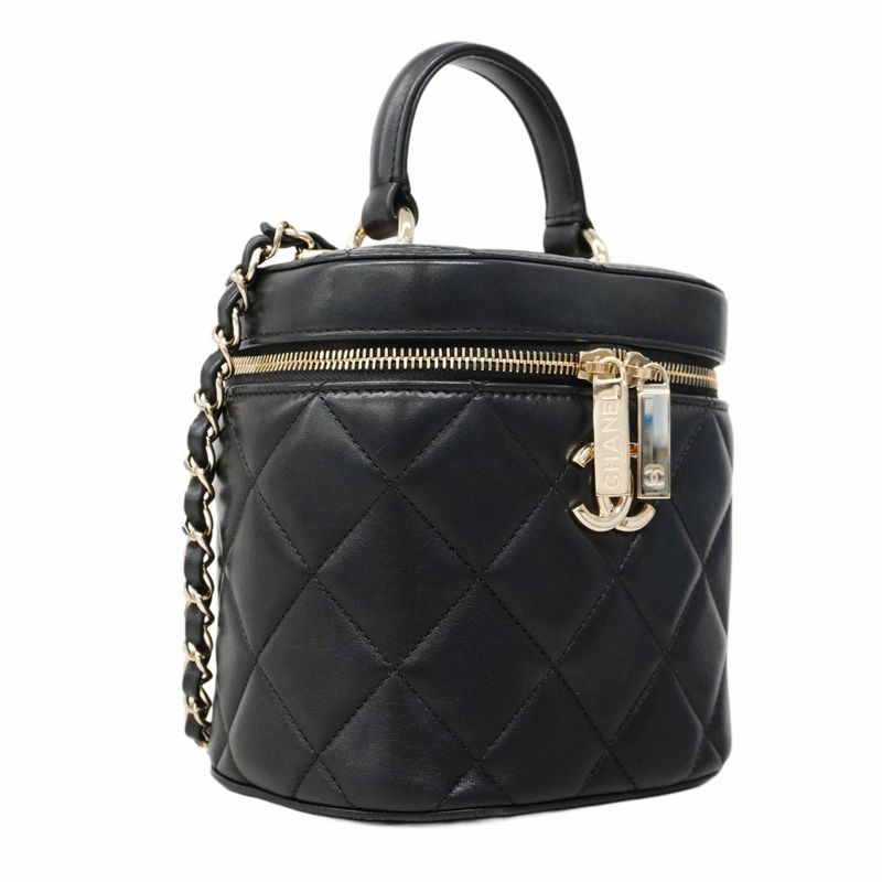 Chanel Vanity Bag Matelasse Lambskin Black Chien Pan Gold Hardware 2way Bag