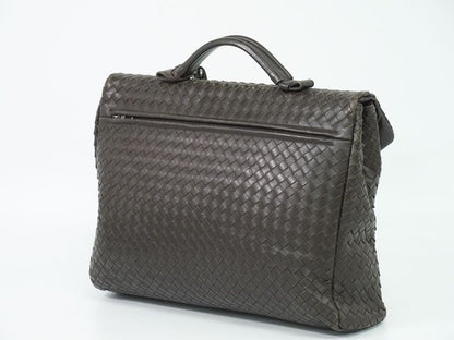 Authentic Bottega Veneta Intrecciato Business Bag Handbag Leather Brown
