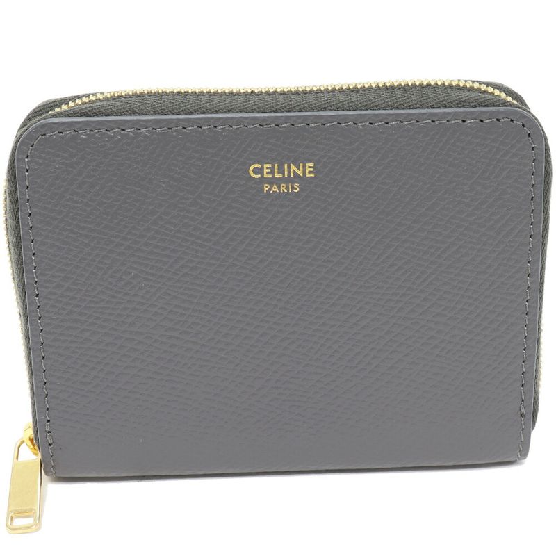 Celine Coin Case Compact Zip Wallet Grained Calfskin Gray 10b663bel10dc
