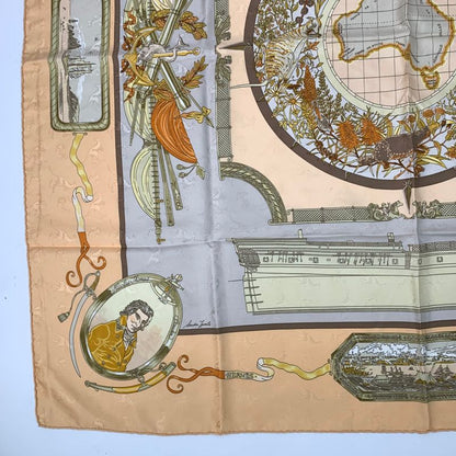 Hermes Carre 90 LE Geographe Geographer 100% Silk Beige