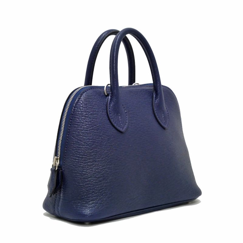 Hermes Bolide 1923 Mini Chevre Navy Silver Hardware W Engraved 2WAY