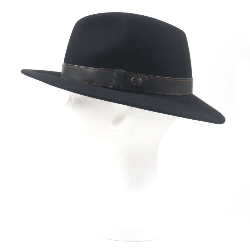 Hermes Lapin Felt 100% Leather Use Serie Button Medium Fold Hat Black 60 Made